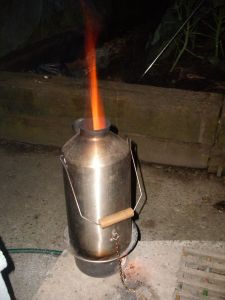 Our kelly kettle, powered by twigs collected on a dog-walk