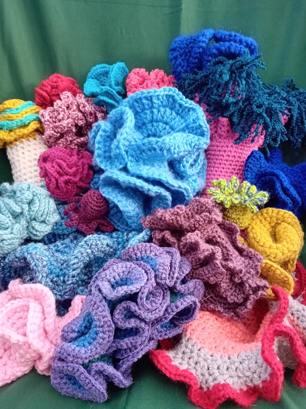 A colourful crochet and knitted coral reef